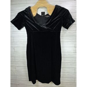 Brooks‎ Brothers Women's Short Sleeve Black Velvet MIDI Dress Size 14 Slit